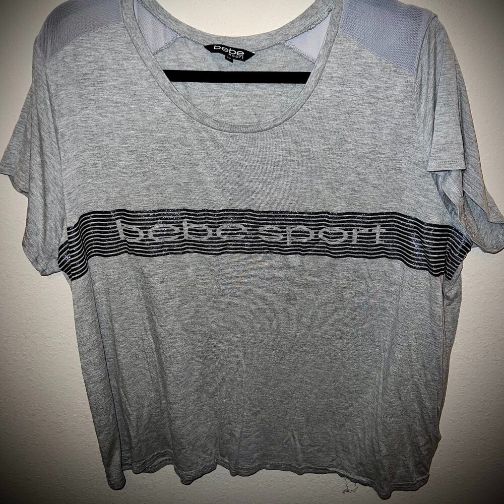 Bebe Graphic Sport Glitter Strip T-Shirt  Size 2X